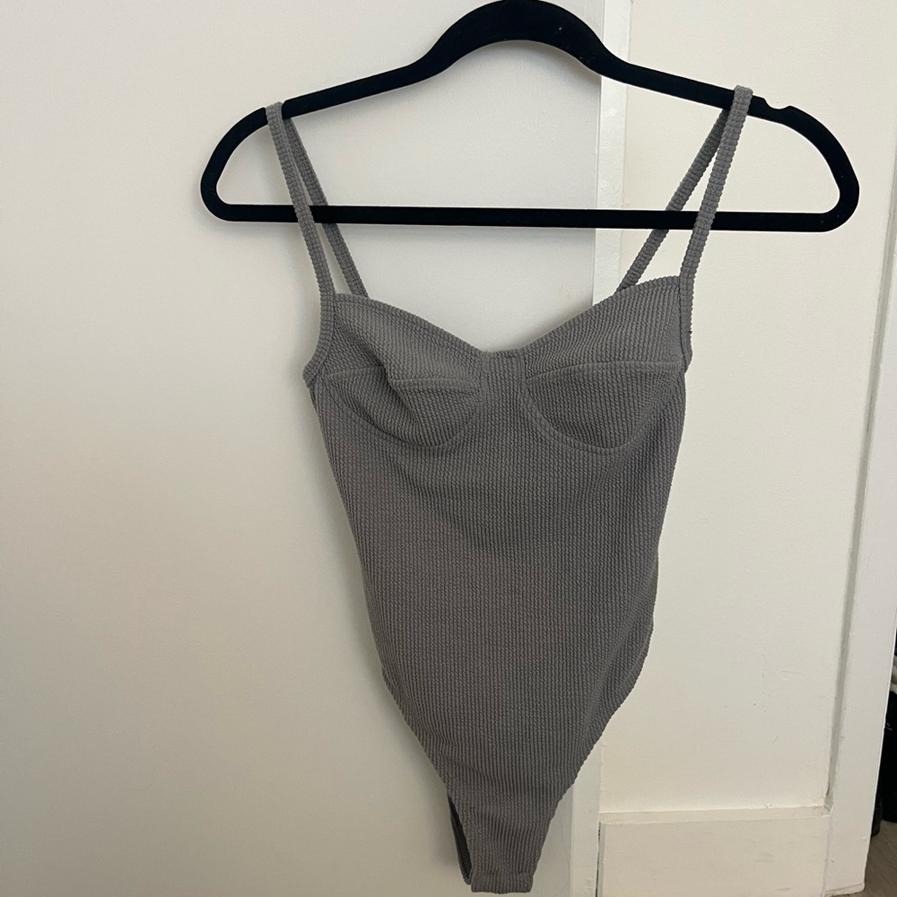 NUDE gray bodysuit size M ribbed